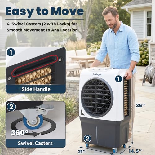 Portable 2200 CFM Evaporative Air Cooler 10.6 Gallon Swamp Cooler