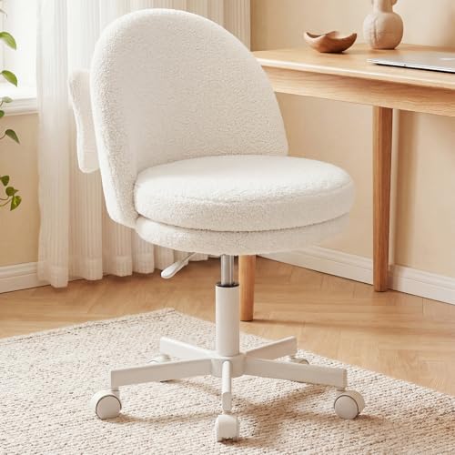 Adjustable Velvet Office Chair with Bow Lumbar Pillow, Armless Desk Chair