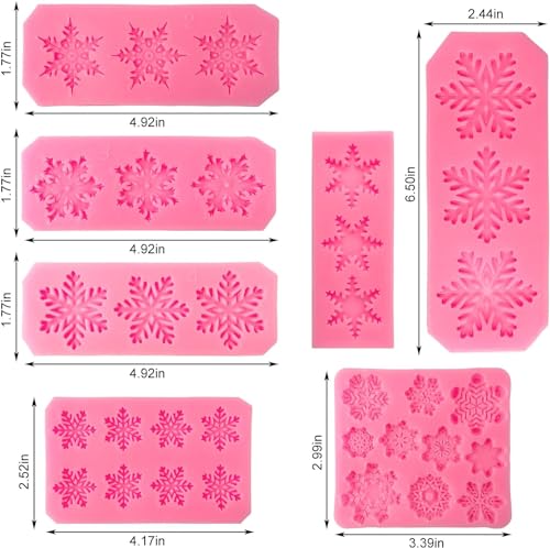 KKONHII 7Pcs Snowflake Silicone Molds - Christmas 3D Cupcake Topper & Fondant Decoration
