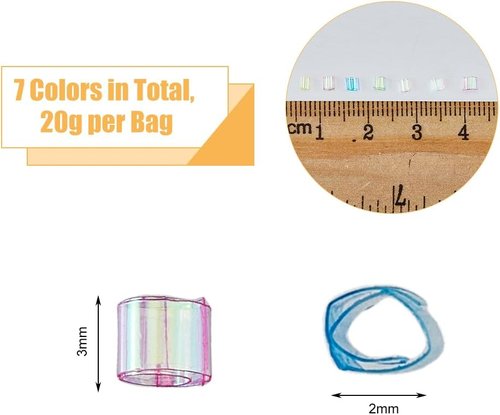 DICOSMETIC 140g Crispy Bingsu Beads - Iridescent Soft Straw Tube Beads for 3D Glitter Slime | 7 Bags