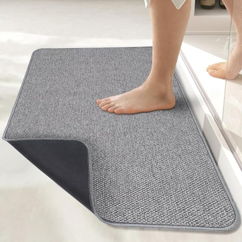 Bosap Ultra Thin Bath Mat, Non-Slip Absorbent Bathroom Rug, Grey, 17x27