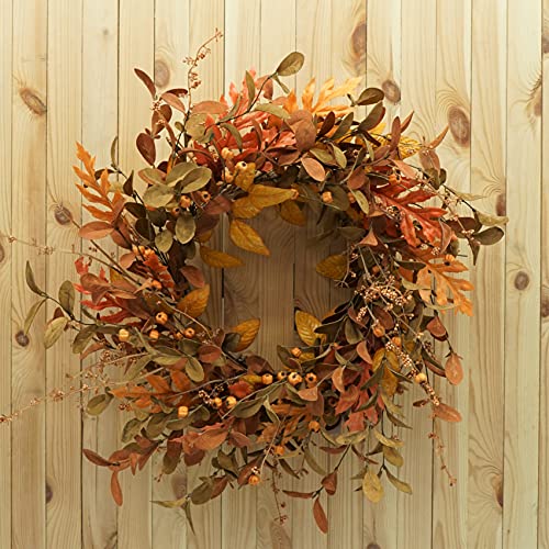 Artificial Fall Wreath with Pumpkin and Oak Leaves for Front Door