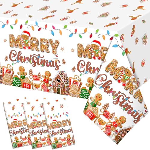 HigzYovn 3-Pack Gingerbread Christmas Tablecloths for Festive Holiday Decor