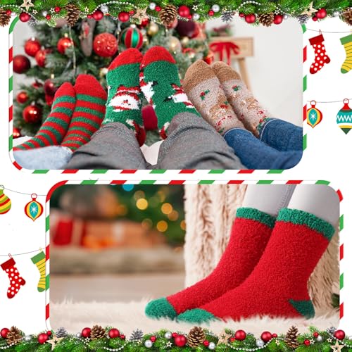 12 Pairs Christmas Fuzzy Socks Advent Calendar Unisex Holiday Warm Socks