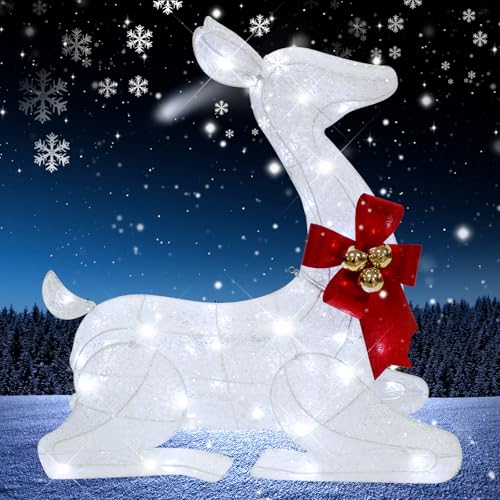 27-Inch Outdoor Christmas Reindeer Decoration with Lights and Bows