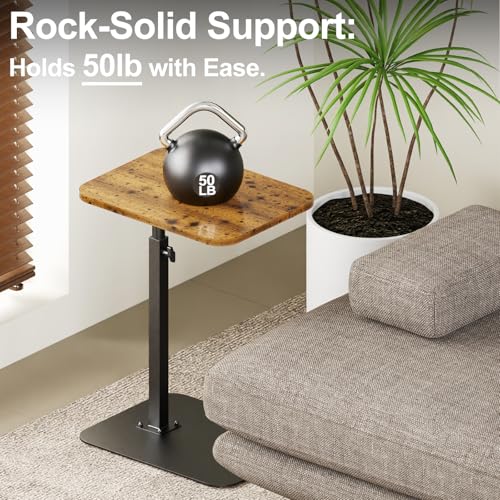 Adjustable C-Shaped Sofa Side Table with Swivel Tray and Metal Base