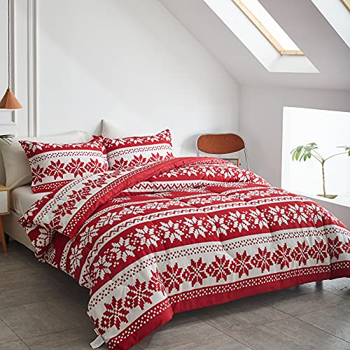 Flysheep Christmas Reversible Comforter Set King Size 102x88 Inches with 2 Pillow Shams