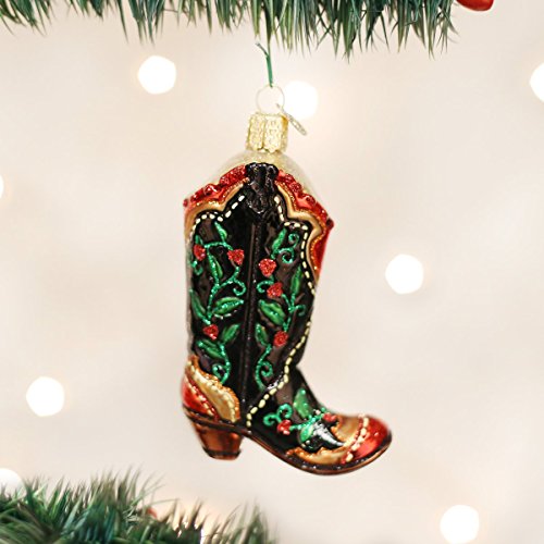 Old World Christmas Holly Berry Cowboy Boot Glass Blown Ornament - Handcrafted Holiday Decor