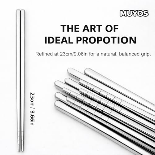 5 Pairs Stainless Steel Chopsticks - Reusable Non-Slip Metal Flatware