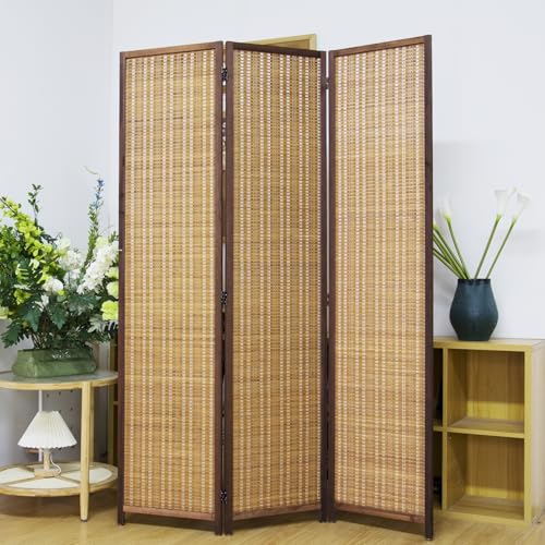 3-Panel Bamboo Room Divider Screen - 5.6 FT Tall Freestanding Folding Partition