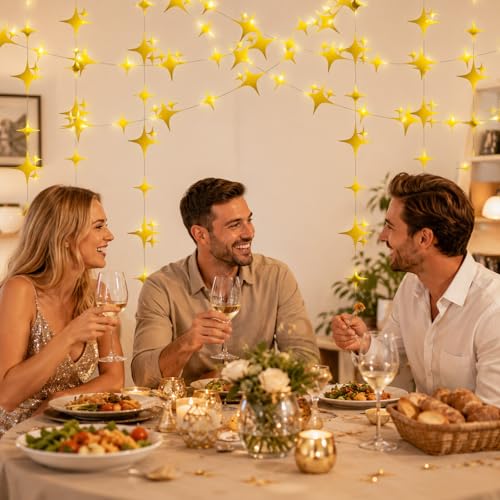 40ft Gold Star Bunting Garland for Party Decor, Pre-String Star Hanging Banner