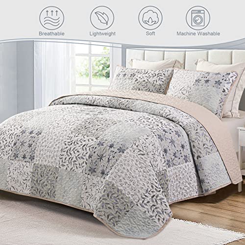Exclusivo Mezcla Reversible Boho Floral Queen Quilt Set - Gray (3-Piece)