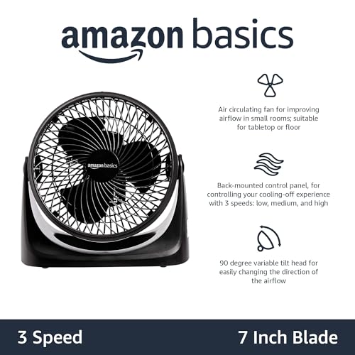Amazon Basics Air Circulator Desk Fan with 3-Speed Settings and 90-Degree Tilt, Black