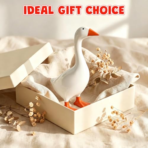 7-Inch Ceramic Desk Goose Statue, Decorative Mini Goose Figurine for Office
