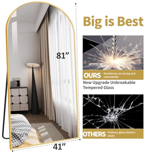 81" x 41" Arched Full Length Floor Mirror, Large Gold Standing Wall Mirror