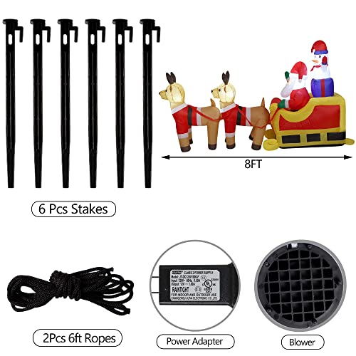 Cllayees 8ft Santa Claus & Snowman on Sleigh with Reindeers, LED Xmas Blow Up outdoor Inflatable
