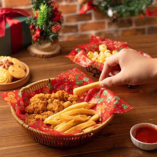 KVCSYAW 100 Pcs Christmas Wax Paper for Food - Red Biscuit Style