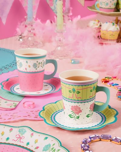 32-Piece Pastel Tea Party Cups and Saucers Set for Garden & Celebrations