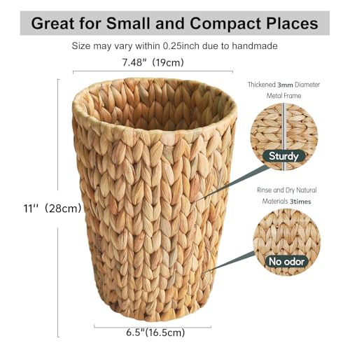 Natural Water Hyacinth Wicker Trash Can - 2 Gallon Small Waste Basket