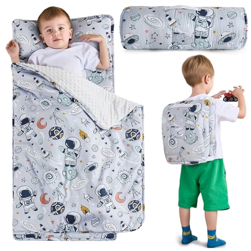 Toddler Nap Mat with Removable Pillow and Blanket for Preschool Daycare
