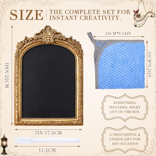 Vintage Gold Arch Chalkboard Sign with Stand - 7x10 Inch Tabletop Menu Board