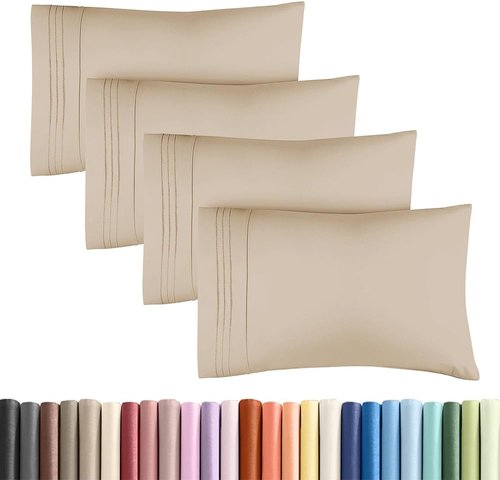 King Standard Pillow Cases - Soft Hotel Quality Pillowcase Covers | Comfy & Machine Washable - 4 Piece Set in Cream