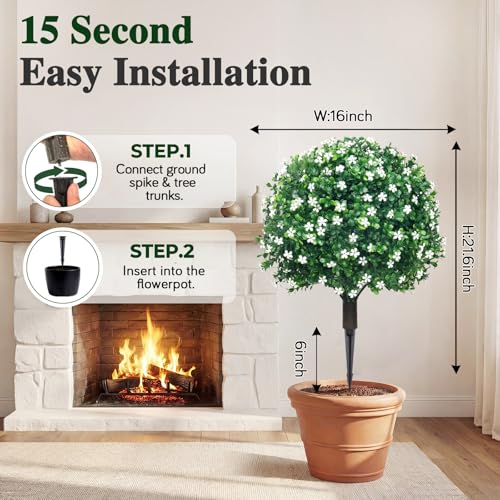 22-Inch Artificial Topiary Boxwood Ball Trees for Outdoor Decor, Set of 2