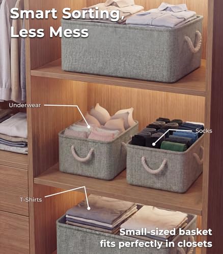 Small Fabric Storage Baskets for Shelves, 11.8x7.9x5.2 Inch Grey