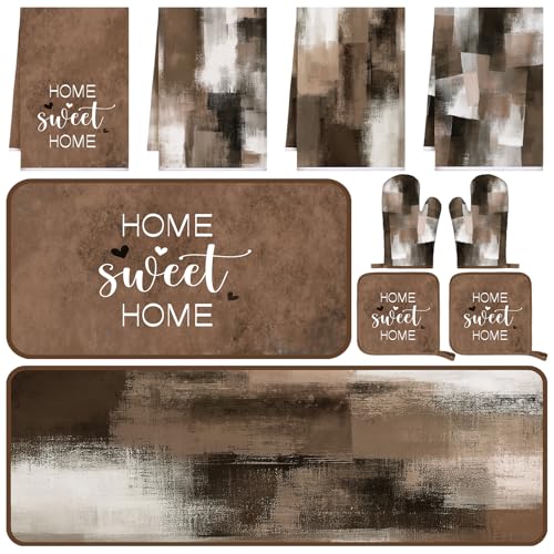 10-Piece Kitchen Decor Set: Oven Mitts, Pot Holders, Rugs, and Dish Towels