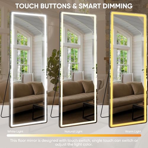 LED Full Length Mirror 58" x 18" Lighted Body Mirror with 3-Color Dimming