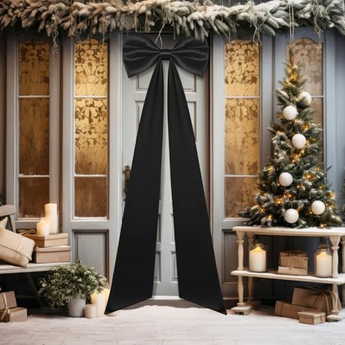 Juinte Extra Large Black Satin Christmas Bow Tree Topper, 23.6'' x 15.8'', 90'' Tassel