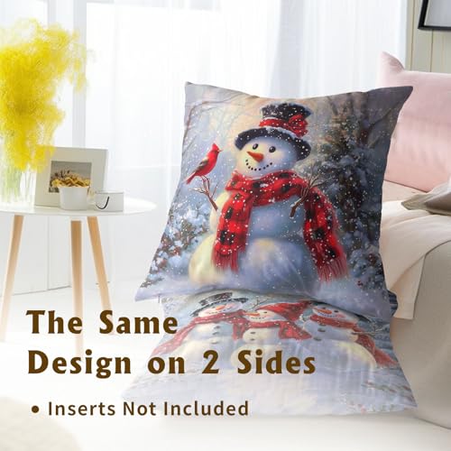 Barneova Snowman Christmas Pillow Covers 24x24 Inch Set of 2 Winter Snowflake Decor