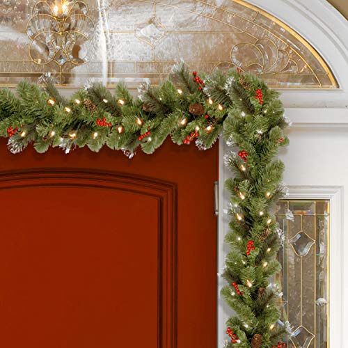 9ft Pre-Lit Christmas Garland with 50 Clear Lights, Pinecones & Berries