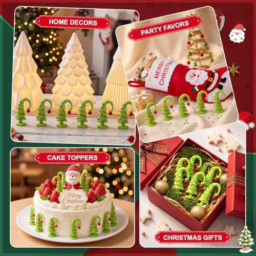 Simgoing 100 Pcs Lime Green Mini Crooked Christmas Tree Figurines Rubber - Holiday Decor