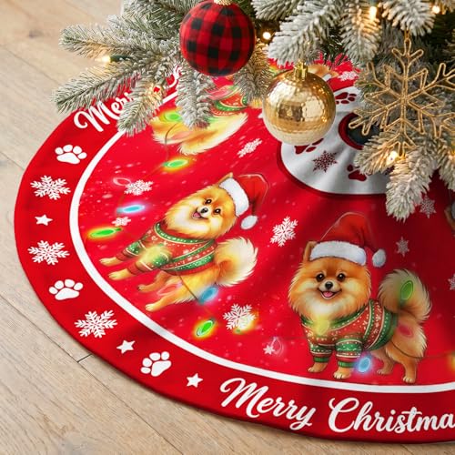 Pomeranian Christmas Tree Skirt 48” - Indoor/Outdoor Holiday Decor for Pets