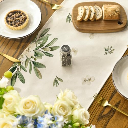 Artoid Mode Cross Olive Leaves Spring Table Runner 13x72 Inch Beige Home Decor