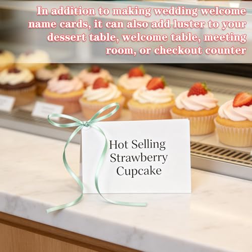 60 Set Pre-Tied Bow Wedding Name Place Cards with Satin Ribbon Sage Green