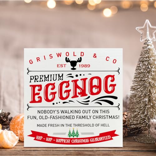 White Premium Eggnog Wooden Box Sign - Christmas Holiday Decor for Kitchen & Living Room