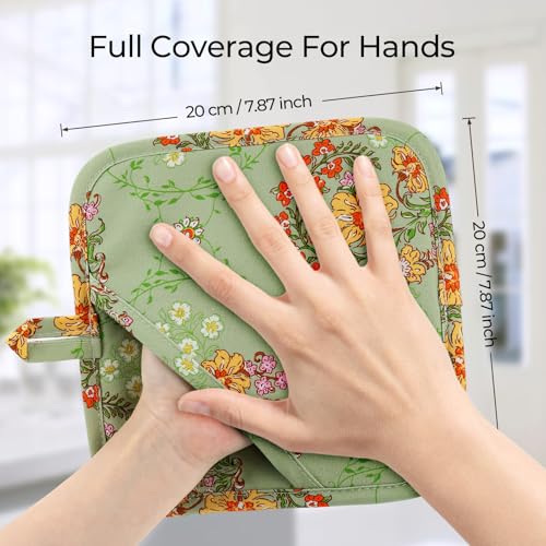 Heat-Resistant Cotton Pot Holders - 2-Piece Kitchen Hot Pads, Floral