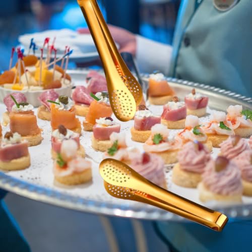6 Pcs Stainless Steel Ice Tongs - Gold Mini Appetizer & Buffet Serving Clips