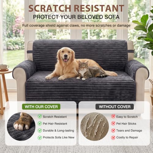 Waterproof Flannel Loveseat Couch Cover - Non-Slip, Washable Pet Protector (Medium, Dark Grey)