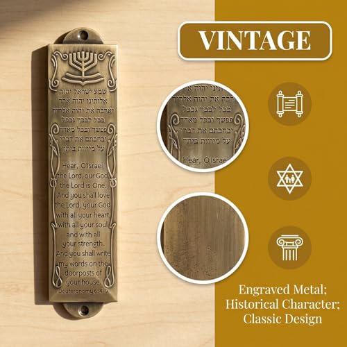 6-Piece Vintage Metal Mezuzah Case Set with Scrolls for Door Frame Entrance
