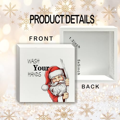 White Christmas Santa Bathroom Wooden Sign - 5x5 Inch Holiday Home Decor