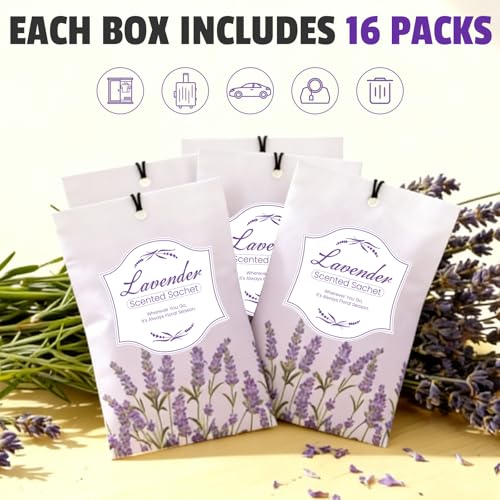 Lavender Scented Sachets for Drawers and Closets - 16 Pack Air Freshener