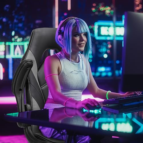Ergonomic Gaming Desk Chair with Lumbar Support and Flip-Up Armrests