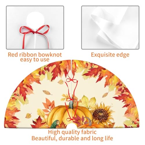 Fall Pumpkin Christmas Tree Skirt - 30 Inch Farmhouse Holiday Tree Mat