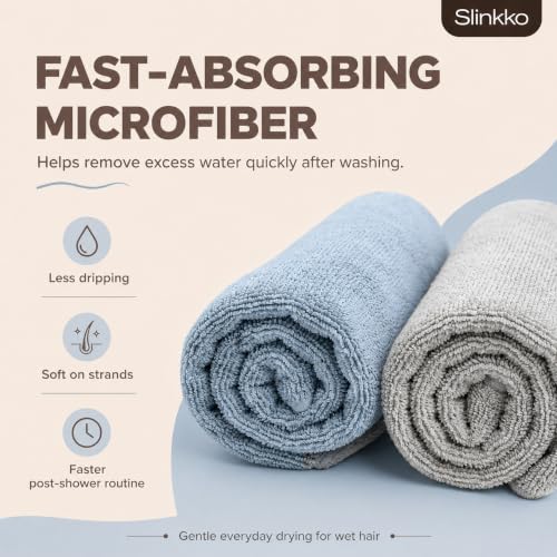 Slinkko Microfiber Hair Towel Wrap Blue & Grey - Quick Dry, Soft & Lightweight