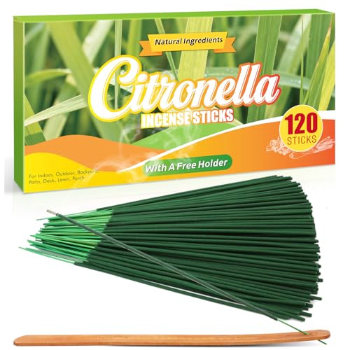 Citronella Incense Sticks - 120 Pack Lemongrass Scent for Patio and Camping