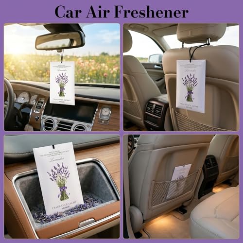 12 Pack Lavender Scented Sachets - Closet Deodorizer & Car Air Freshener