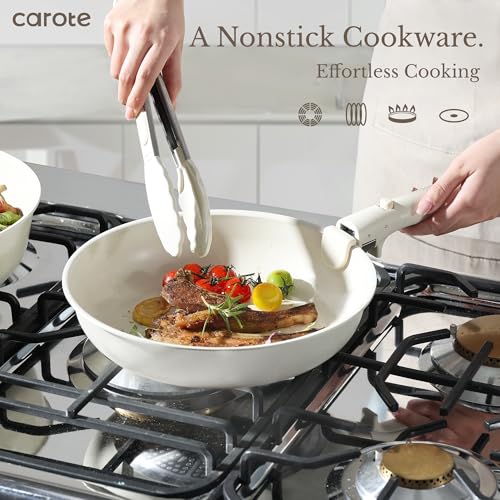 19-Piece Nonstick Pots and Pans Set with Removable Handles, Cream White